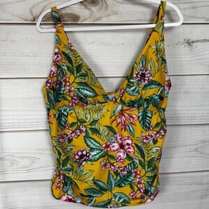Nicole Miller Yellow Island Girl Print 2PC Tankini With Ruffle Skirt Size XL